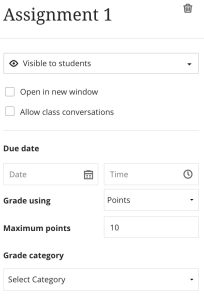 Assignment settings panel.