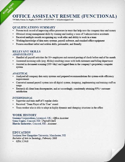 Functional Résumé sample