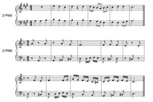 There are two two part melodies in simple triple meter. The first is in 3/4 and the second is in 3/8.