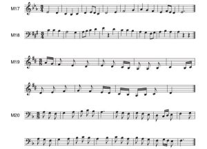 There are four melodies in simple triple meter and the major mode. The first two are in 3/4 and the second two are in 3/8.