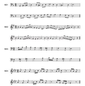 There are four melodies in simple triple meter and the minor mode. The first two are in 3/4 and the second two are in 3/8.