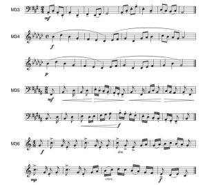 There are four melodies in the major mode that contain leaps within the tonic triad as well as dynamic and articulation markings.