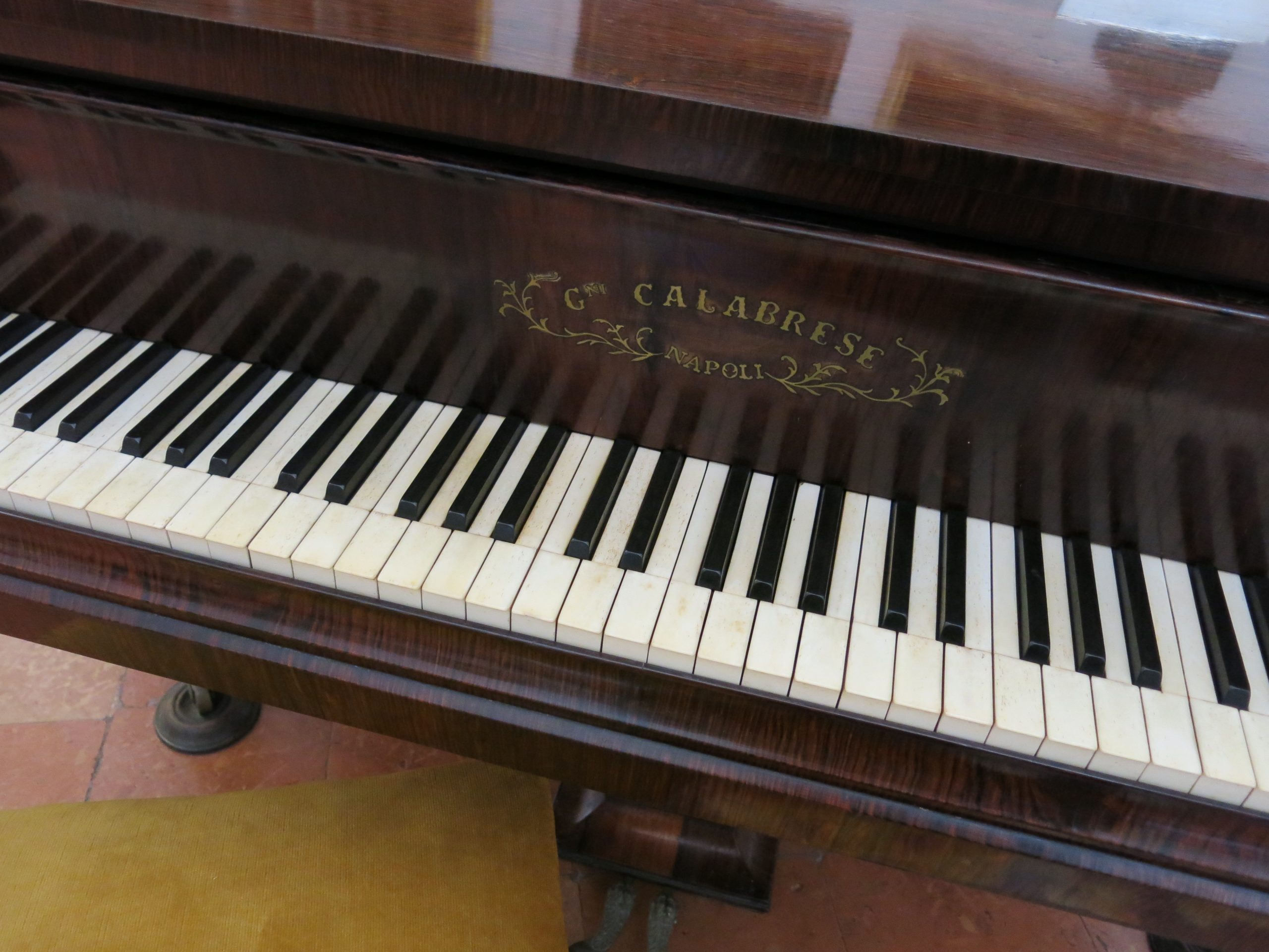 An extended piano keyboard. Both black and white keys can be seen.