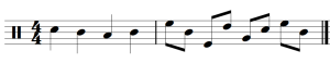 Two measures of notes are shown with proper stemming. Stems above the middle line point downwards, while stems below the middle line point upwards.