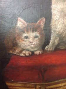 Painting of cat with human features.