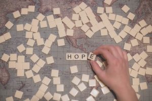 Scrabble tiles spelling hope