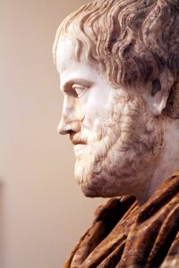 A sculpture of the Greek philosopher Aristotle.