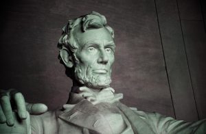 The statue of Abraham Lincoln in the Lincoln Memorial.
