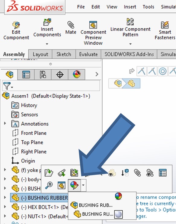 Apearances Option (the "Basketball") in the FeatureManager-Design Tree