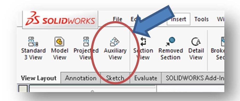 Auxiliary View Command Icon in View Layout CommandManager