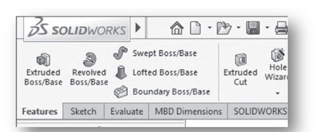 Extruded Cut Command Icon in Features CommandManager