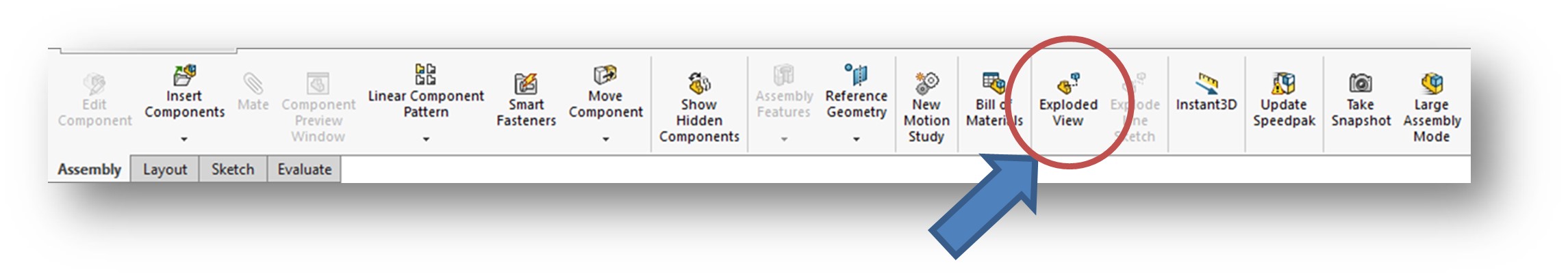 Exploded View Command Icon in the Assembly CommandManager