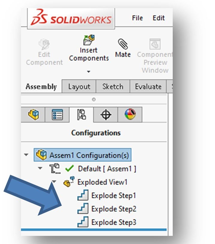 Exploded View Steps in Configurations PropertyManager