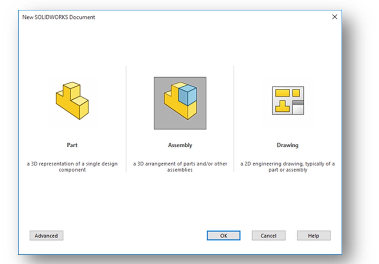 Figure 12-1 Assembly Mode in New Solidworks Document Dialog Box