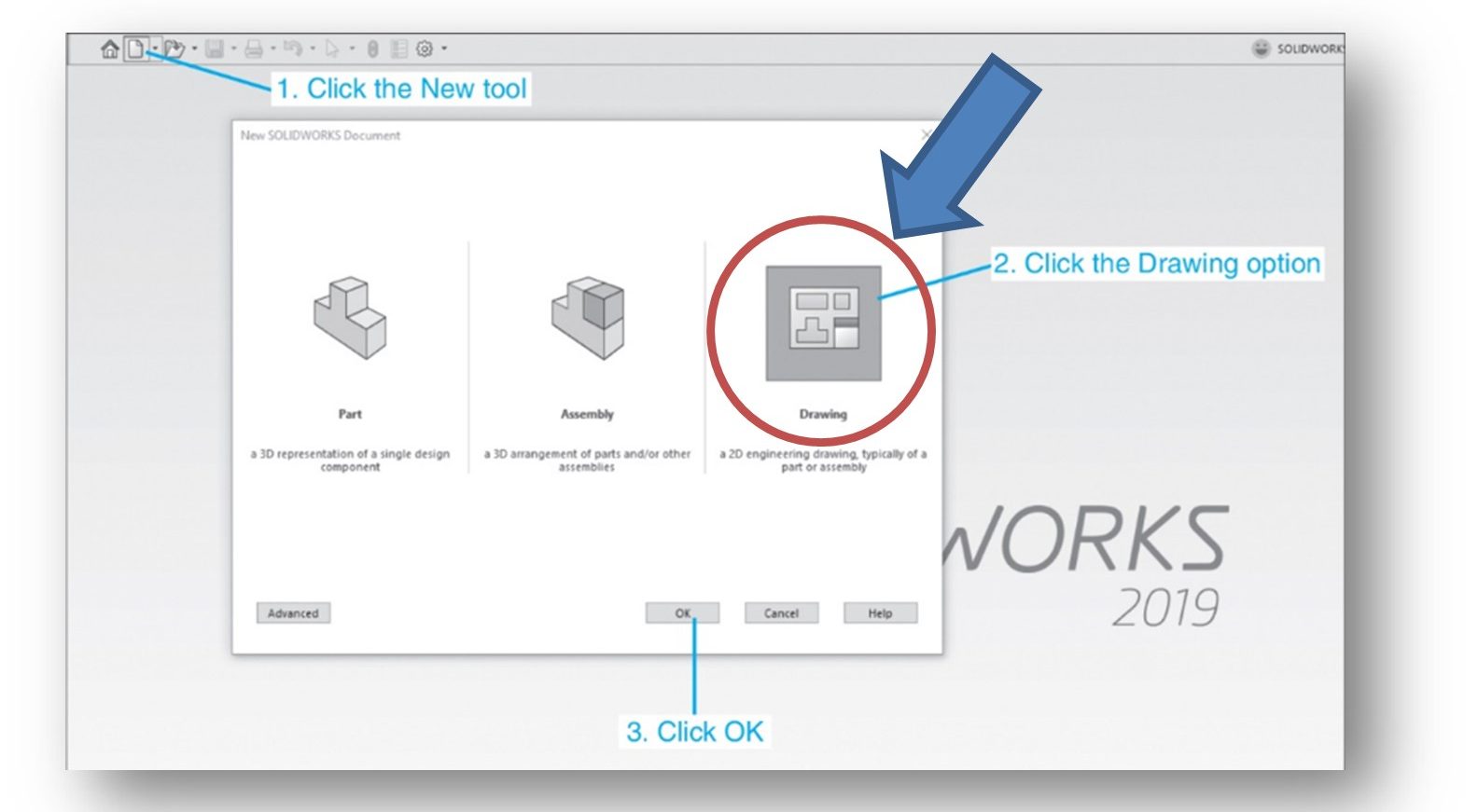 Figure 14-3 The Drawing Mode Selection in New SOLIDWORKS Document Dialog Box