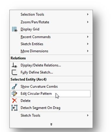 Figure 3-56 Sketch Pattern Editing Short-Cut Menu