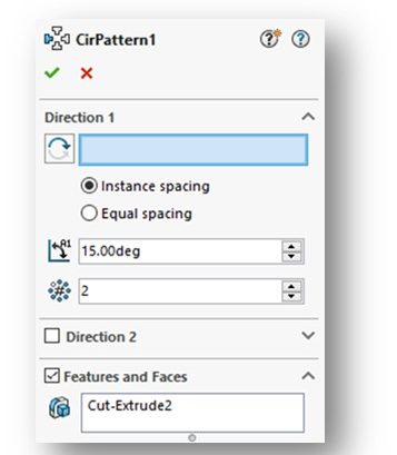 Figure 8-27 Circular Pattern PropertyManager - Direction 1 Rollout