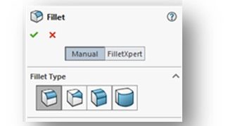 Fillet PropertyManager -  Fillet Type Rollout