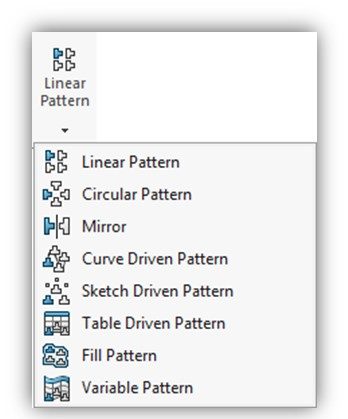 Mirror Command via Linear Pattern Command Icon in Features CommandManager