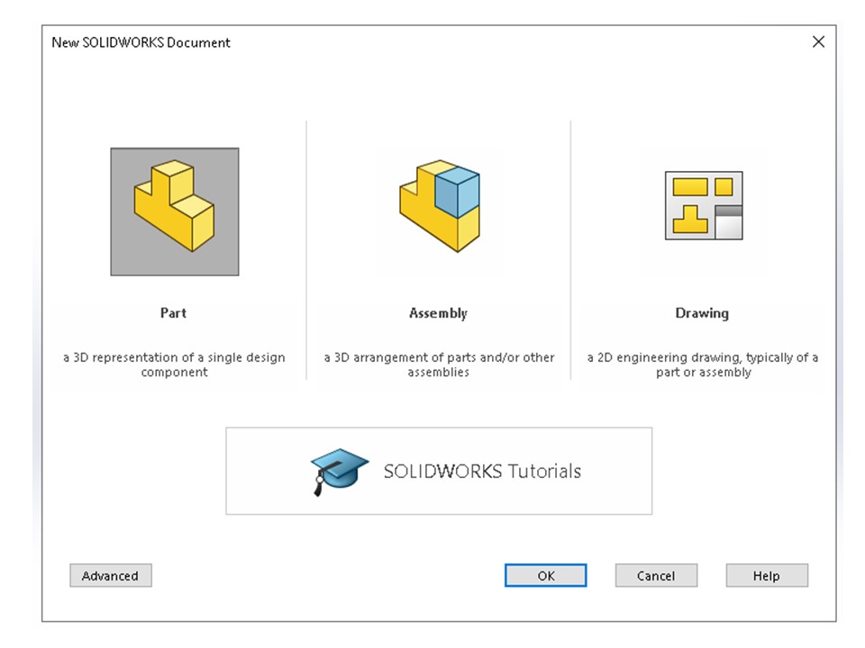 New Solidworks Document Dialog Box