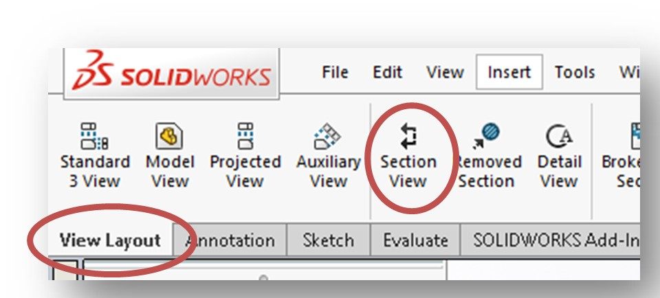 Section View Command Icon in the View Layout CommandManager