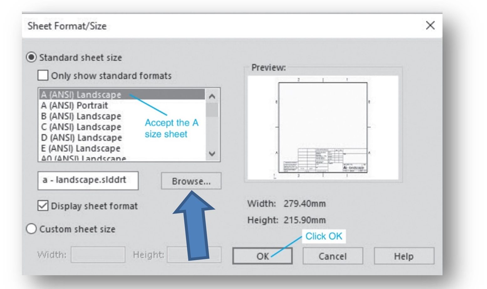 Sheet Format/Size Dialog Box