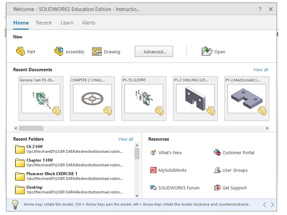 Figure 2-6 Welcome – Solidworks 2019 Dialog Box