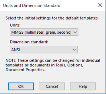 Units and Dimension Standard Dialog Box