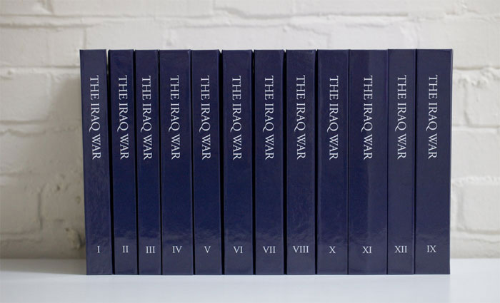 Jame Bridle's The Iraq War, The entire Wikipedia editorial history for the Iraq War entry, printed and bound — the pre-artifact system manifest physically.