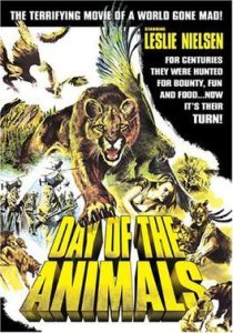 Poster for the film Day of the Animals with a tiger and other animals and birds attacking.