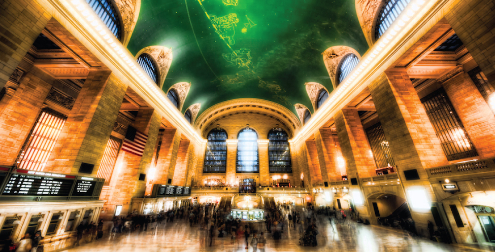 This photo shows the hustle and bustle of Grand Central Station in New York City.