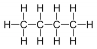 Lewis structures of butane. It is a two-dimensional representations of the molecules that illustrate each atom as its chemical symbol. Lines indicate bonds to other atoms, and non-bonding electrons are represented as small dots next to the chemical symbols.